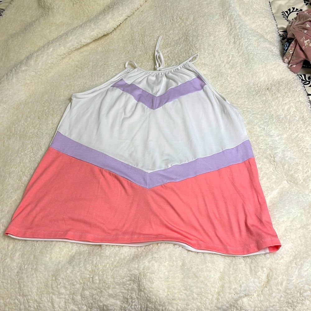 Super cute halter tank white purple and peach stretch angle design
